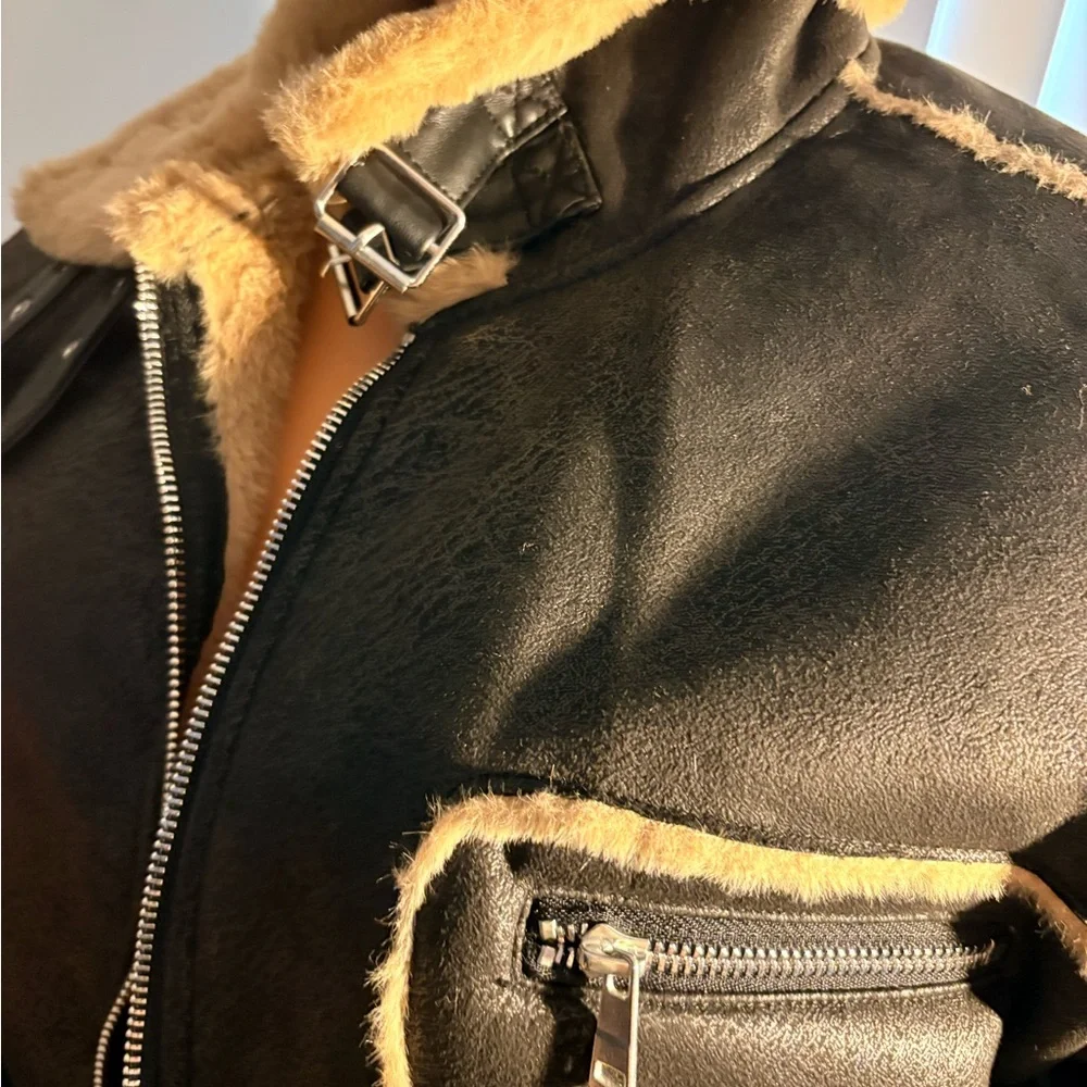 Fashion Nova Black and Tan Bomber Jacket - Picture 2 of 6